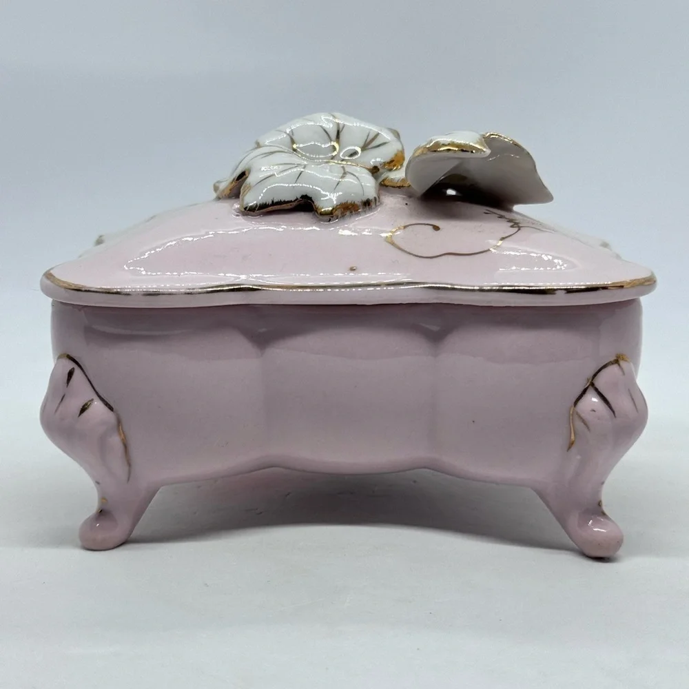 Vintage Lipper & Mann Bond Ware Pink Porcelain with Gold Accent Trinket Box